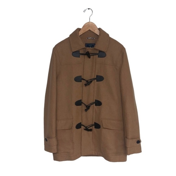 Frank & Oak Duffle Coat Women’s Size Medium Tan Camel‎ Black Wool Blend Toggles - Picture 1 of 12